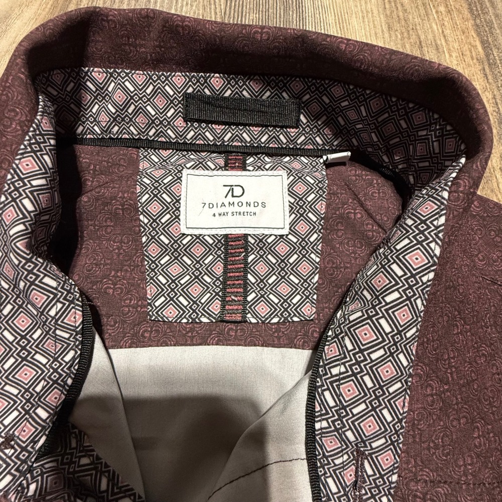 7 Diamonds Liberty Shirt Burgundy Geometric Stretch Minimalist - Picture 3 of 5